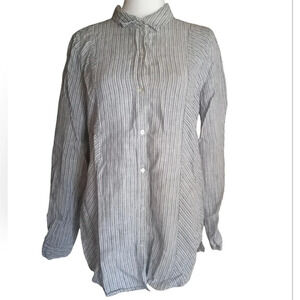 Artisan NY Women's 100% Linen Contrasting Stripes Button Front Blouse Size Small